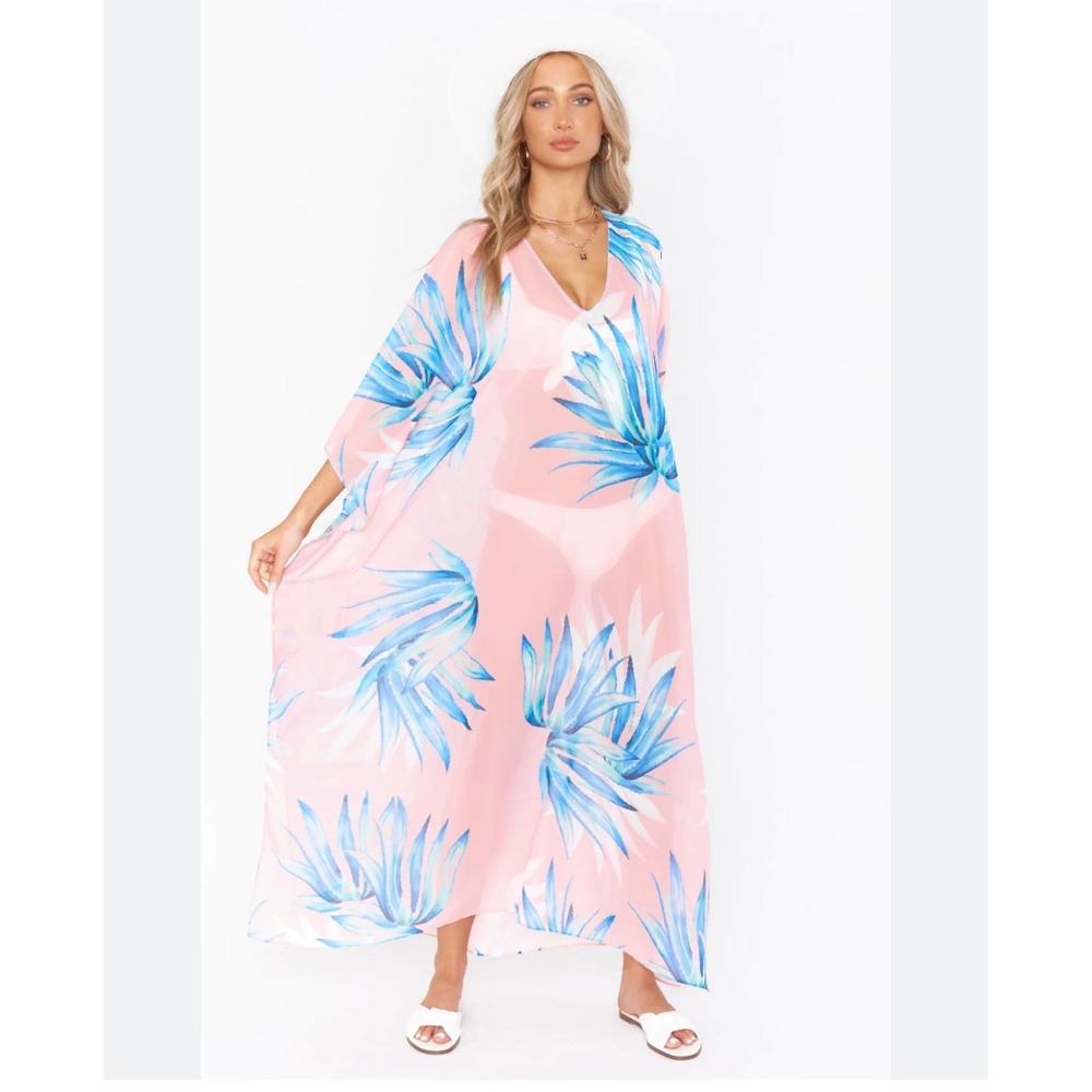 Show Me Your Mumu Hana Boo Tropical Twist Maxi Dress Coverup Kaftan Palm Design